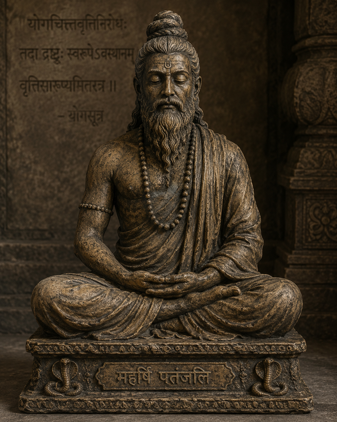 Patanjali meditating in a bronze statue style
